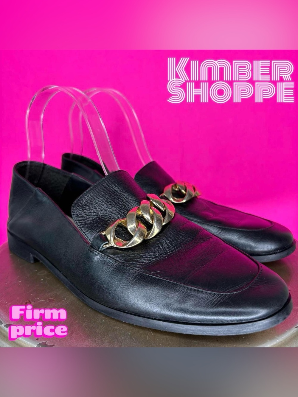 Zara Black Leather Gold Chain Loafer EU 39 US 8